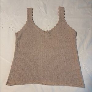 Scalloped Edge Tan Knit Tank Top